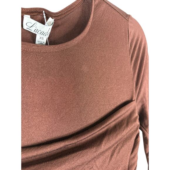 L'Academie Alma Maxi Dress Ruched Long Sleeve Formal Elegant Evening Brown Sz XS - Picture 9 of 12